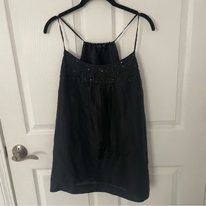 Eileen Fisher Black Beaded Sequin Top Tank Camisole Silk Size Medium
